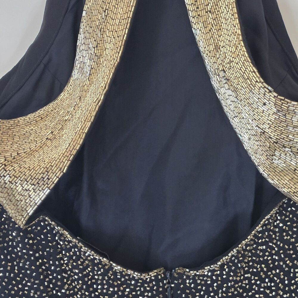 Black Tie Oleg Cassini Beaded Silk Halter Dress Black Gold Glam Cocktail Sz 8 - Picture 4 of 10